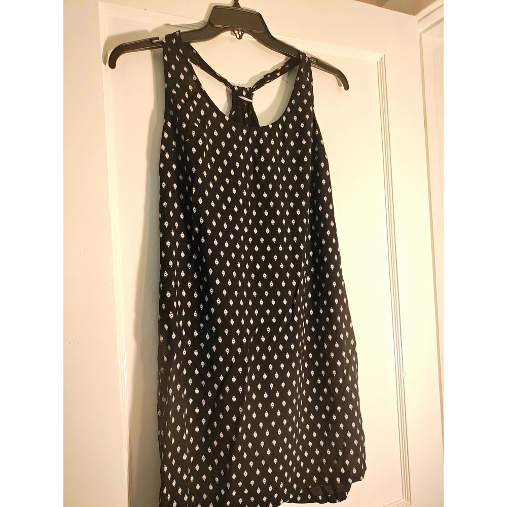 Old Navy Women's Small Black White Paisley Rayon Swing Mini Dress Boho Racerback